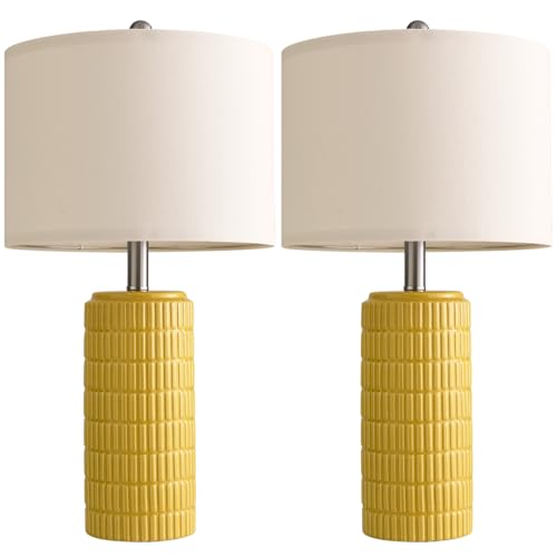PoKat 23" Yellow Table Lamps Set of 2, Modern Living Room End Table Lamps Decor, Ceramic Lamps for Living Room, Contemporary Nightstand Lamps for Side Console Table Hallway Gift - color: Yellow