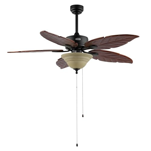 JONATHAN Y Poinciana 52" Coastal 3-Light Palm Leaf Ceiling Fan, Dark Brown - color: Dark Brown