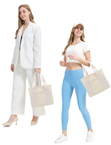 TeeYee 16oz Canvas Tote Bag Casual Multi Pocket Work Bag for Women - color: Beigem, size: Medium