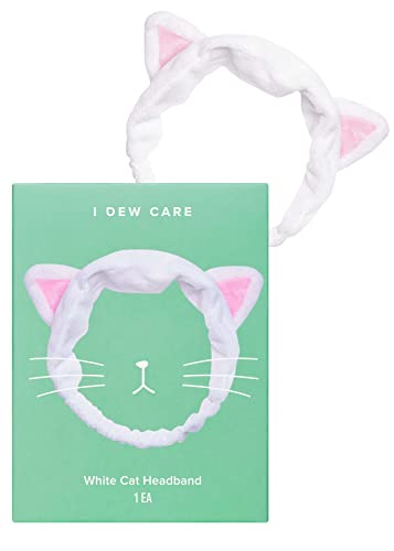 I DEW CARE Face Wash Headband - White Cat | Adorable Design, Perfect for Washing & Cleansing, Makeup and Spa, Bath, Skincare, Quick Dry, Soft & Fuzzy, Non Slip, Reusable, Teen Girls Stuff - color: 04 White Cat Headband