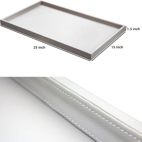 25 * 15 Inch Rectangular Ottoman Tray | Textured PU Leather, Waterproof & Heat-Resistant Storage for Coffee/Dining Tables, Sofa, Bed, Entertainment & Party (Tranquil Beige, 25 * 15in) - color: Tranquil Beige, size: 25" x 15" x 1.5"
