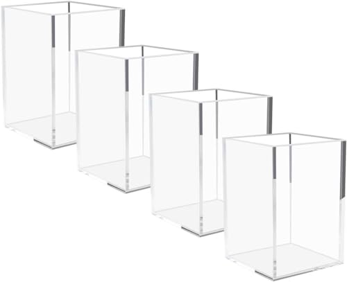 NIUBEE Acrylic Pen Holder for Desk, Clear Pencil Cup Organizer 4 Packs - color: Clear