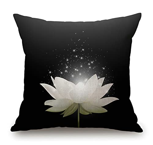 Solekla Floral Throw Pillow Cover,Magic White Lotus Flower on Black Background Decorative Couch Sofa Bedroom Burlap Pillow Cases for Men/Women/Girls/Boy/Children Room 18x18 Inch - color: Sl222