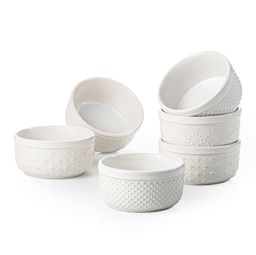 Ramekins 4 oz, Set of 6, Thick Wall Ceramic Baking Dishes Oven Safe - size: 4 oz