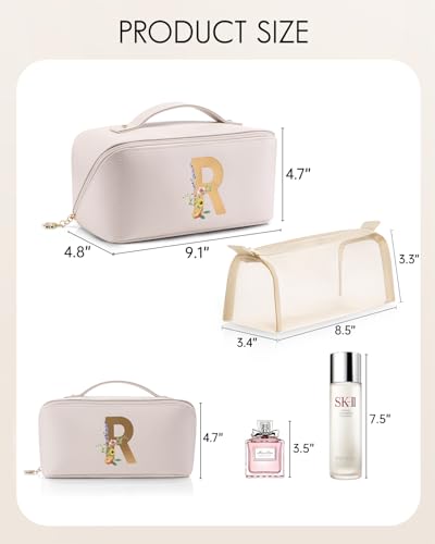 VLANDO Personalized Makeup Bag,Gifts for Women, Letter R,Off White - color: 14.White-R