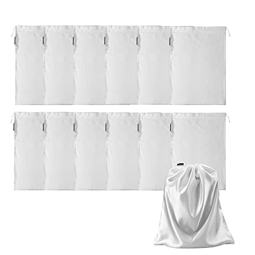 GONGKANGYUAN 12 Pcs Satin Wig Bags with Drawstring Satin Bag for Packaging Hair Extensions Wigs Soft Silk Pouches Hair Tools Storage Bags for Home and Salon (White) - color: White