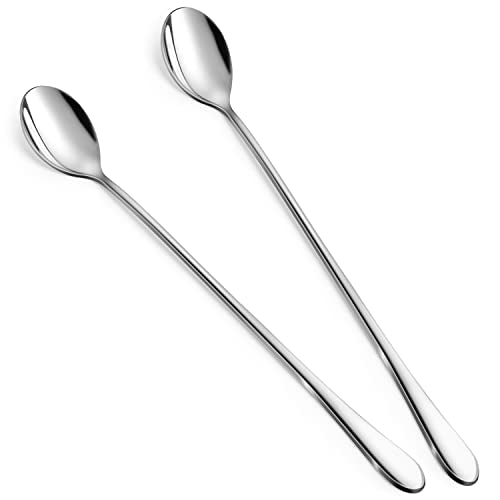 9" Ice Cream Spoons Long Handle Iced Tea Spoons Thicken Heavy Duty 2Pcs - style: 2-Pack