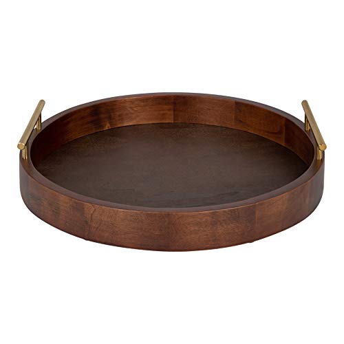 Kate and Laurel Lipton Mid-Century Modern Round Wooden Tray, 15.5" Diameter, Dark Walnut Brown with Gold Handles, Decorative Accent Tray for Storage and Display - color: Walnut Brown, size: 15.5"