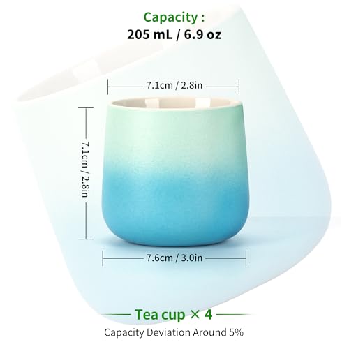 TEANAGOO Japanese Tea Cup, 7.2Oz / 205 ml, Japansese Cups,Chinese Tea Cups, Asian Tea Cups No Handles, Ceramic Cup For Japanese, Blue White Gradient, 4 Pcs/Box, H31 - color: Blue White Gradient, size: 7.2 fl oz (4-Count)