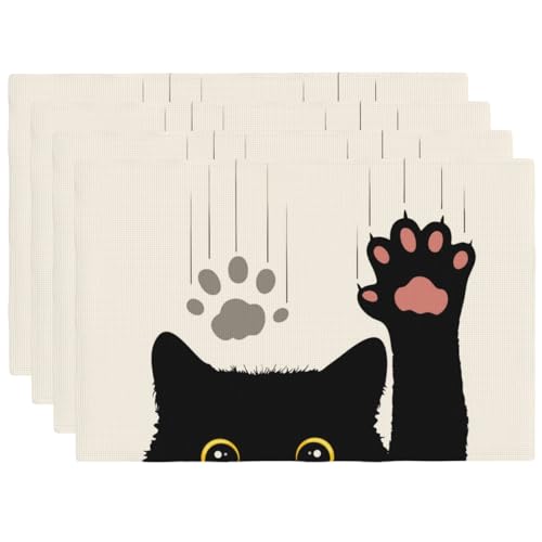 Cut Black Cats Farmhouse Print Placemats Set of 4 12x18 Inch - color: Black and White, size: Set of 4
