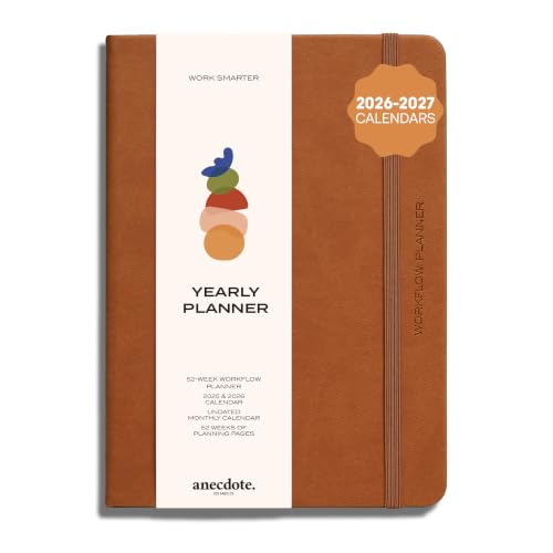 Anecdote Planner w/ 2026-2027 Calendar Yearly Planner Vegan Leather Cover - color: Camel