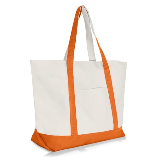 22" Heavy Duty Cotton Canvas Tote Bag (Zippered) - color: Orange