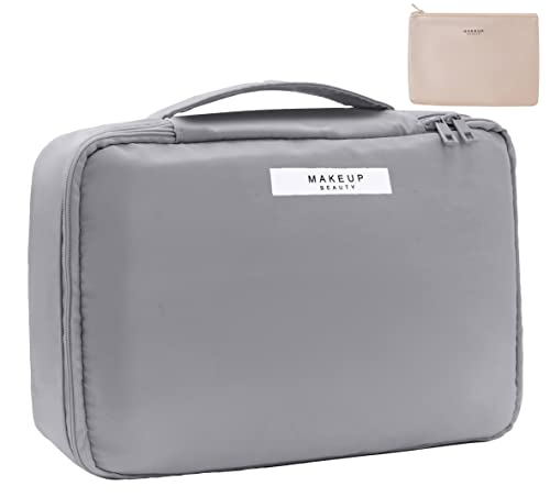 Queboom Travel Makeup Bag Cosmetic Bag Toiletry Bag for Women & Men, Grey - color: Grey-1pcs
