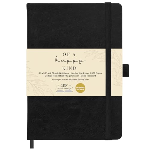 A5 Lined Journal Notebook Hardcover Leather Bound for Men & Women Black - color: Black, size: A5 300 Pages