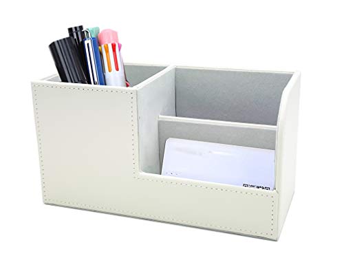 Leather Multi-Function Desk Stationery Organizer Storage Box Pen/Pencil, Cell Phone, Business Name Cards, desk organizers (White) - color: White