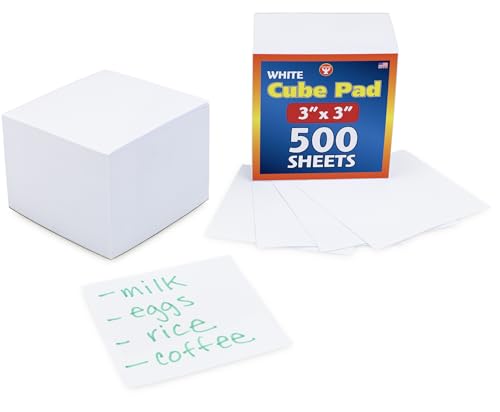 Hygloss Note Paper Cube - 3" Square Non-Sticky Memo Pad - 500 Sheets in White Color - Note Cubes - Perfect for Office & School Supplies - color: White, size: 3" x 3", 500 Sheets