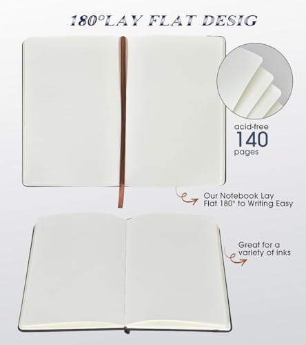 Biuwory A5 Hardcover Blank Journal Notebook, Leather Sketchbook for Drawing - color: Black, size: Plain-140 Pages (5.7"×8.3")
