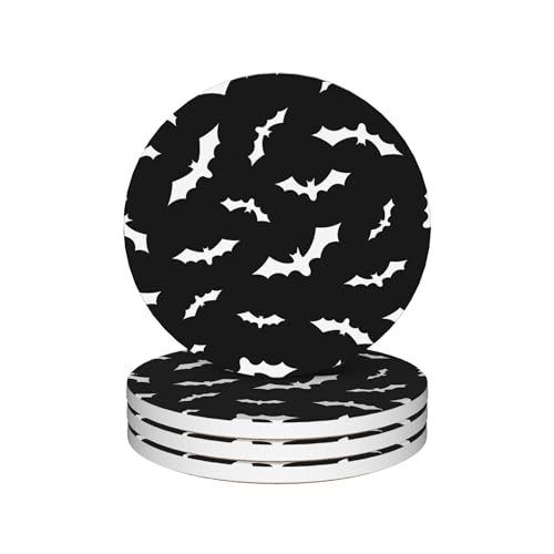 Drinks Coasters Set of 4, Bat Round 4" Cup Coasters, Absorbent Ceramic Stone Coasters with Cork Base, Cute Coasters for Table Home Décor, Ideal Gifts for Women Men - color: Bat