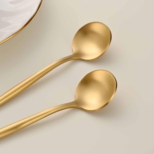 5.1 Inches Satin Gold Coffee&Tea Spoons,Small Demitasse Spoon,Mini Spoons For Stirring,Gold Teaspoons Set Of 4 SS18/10 Solid Round Spoon - color: Gold, size: 5.1 Inch