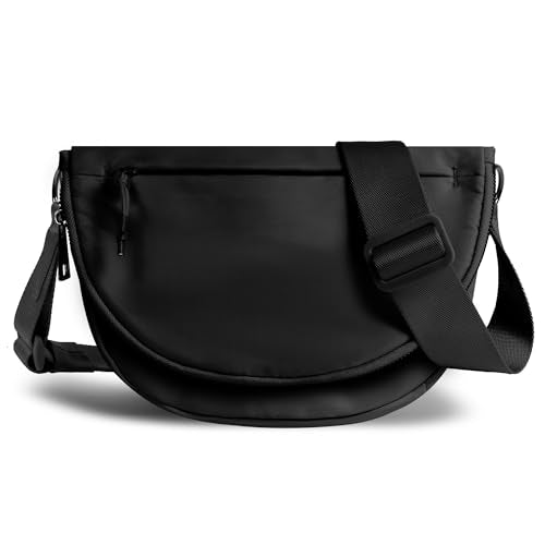 Crescent Bag for Women,Medium Nylon Crescent Bag Single Shoulder Bag - color: black