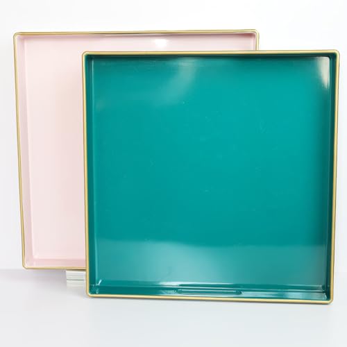 Spsyrine Green Decorative Serving Tray with Handles, 13" X 13" Square Plastic Coffee Table Tray for Ottoman, Living Room, Bathroom, Home Decor. - color: Dl06re
