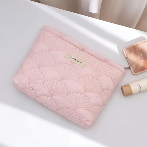 RSRSLEII Quilted Cotton Seashell Makeup bag, Travel Toiletry Bag, Pink - color: 11Pink