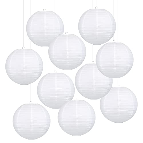 LIHAO 6 Inch White Paper Lanterns, 10-Pack - size: 6 inches