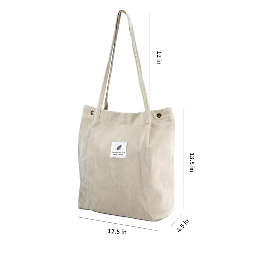 Corduroy Tote Bag Cute Tote Bags for Women Shoulder Bag with Inner Pocket for Work Beach Travel and Shopping Grocery - style: Beige