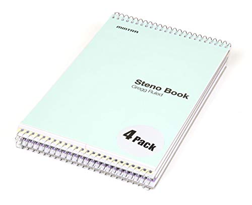 Mintra Office Steno Books Set - Top-Spiral Bound, Gregg Ruled, 70 White Sheets, Poly Pastel Covered Notebooks for Office, Professional, School & Work, Note-taking, Writing Pads, 6"x9", 4 Pack - color: Pastel Colors 4pk, size: Gregg Ruled