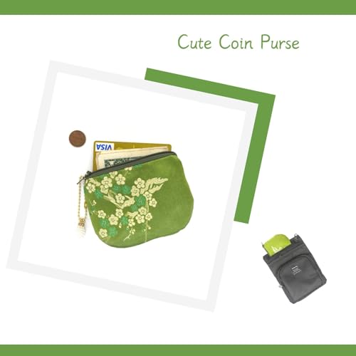 Handmade Women Coin Purse Brocade Rosary Bag Silk Jewelry Pouch Zipper Wallet - Green - color: Green