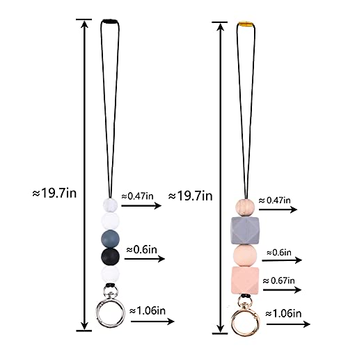 2PCS Teacher Lanyards for ID Badges and Keys, Cute Silicone Beaded Lanyard - color: Gold Silver-002