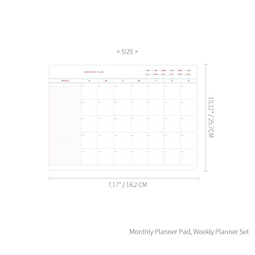 Monolike Basic B5 Monthly + Weekly Planner pad, A SET - Academic Planner, Weekly & Monthly Planner, To-do list, Note pad, Scheduler - color: B5 Basic, A