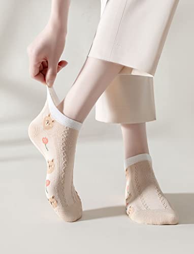 Cute Animals/Flowers Patterned Ankle Socks for Women - color: 10 Pairs-bear