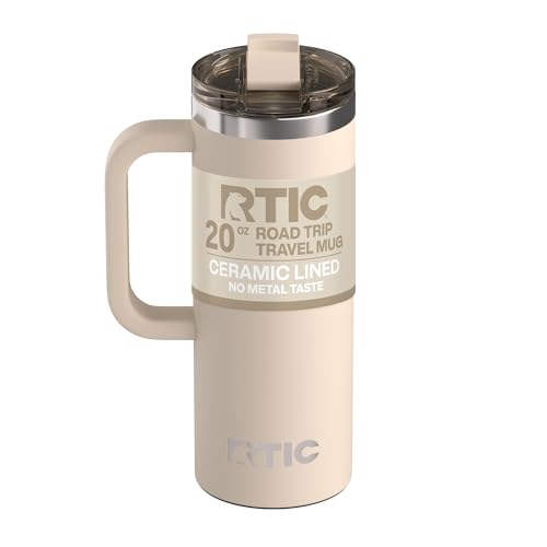 RTIC 20oz Road Trip Travel Mug with Lid and Handle, Ceramic Lined, Beach - color: Beach, size: 20 Ounces