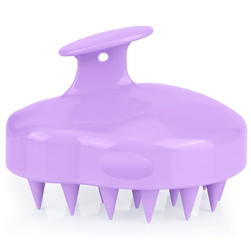 FREATECH Hair Scalp Massager Shampoo Brush with Soft Silicone Bristles for Scalp Care and Hair Growth, Shower Head Scalp Scrubber Exfoliator for Dandruff, Wet & Dry for Men, Women and Kids, Purple - color: Purple