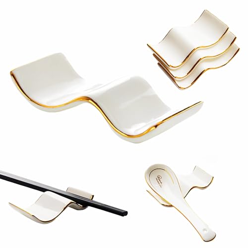 Ceramic Chopsticks Rest Rack Set of 6pcs,Chinese Style Dinner Spoon Stand Knife Fork Holder Porcelain Chopsticks Stand