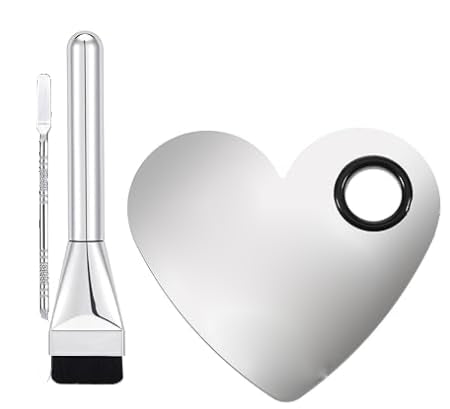 Makeup Mixing Palette Set – Stainless Steel Heart Palette with Foundation Brush & Spatula, Reusable Makeup Plate for Facial Cosmetic/Nail Art/Pigment Blending