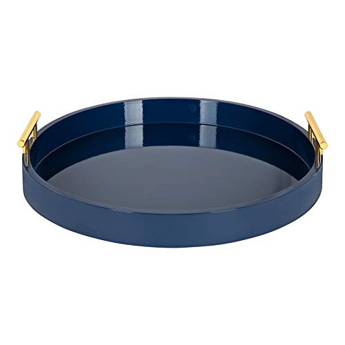 Kate and Laurel Lipton Modern Round Tray, 18" Diameter, Navy Blue and Gold, Decorative Accent Tray for Storage and Display - color: Navy Blue, size: 18"