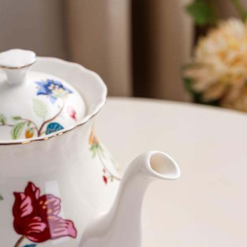 European Style Ceramic Flower Teapot Coffee Pot Water Pot Porcelain Gift Large 5.5 Cups (1, Blue and Red) - color: Blue and Red