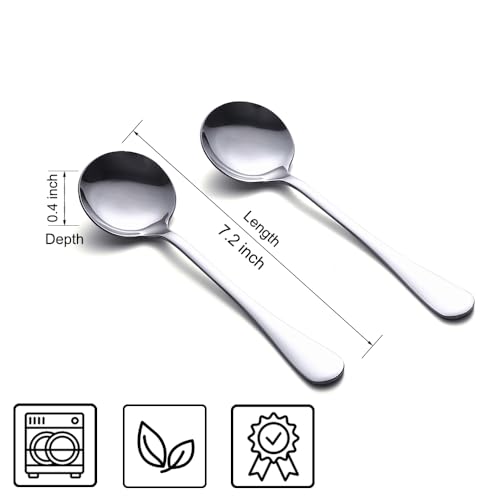 Soup Spoons, 8pcs Stainless Steel Spoons Heavy-Weight Round Spoon Flatware - size: 8 pcs
