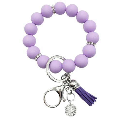 Unpafcxddyig Silicone Bead Keychain Bracelet Wristlet Key Ring - color: Purple