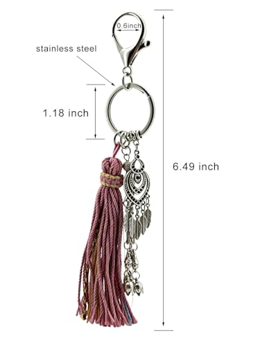 Boho Keychain, Tassels, Purse Charms for Handbags, Gift for Women - color: Silver
