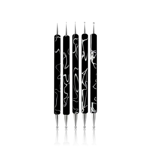 5Pcs Nail Dotting Tools Double-Ended Nail Art Embossing Stylus - color: Black