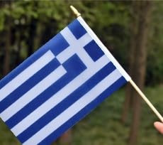 25Pack Small Greece Flag Handheld Mini Greek Flag on Stick 5x8 Inch - color: Greece