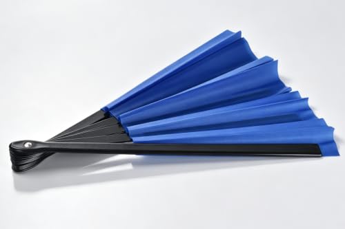 2 Pack Large Folding Hand Fans, Blue Kung Fu Tai Chi Fan, Nylon-Cloth Fan for Men and Women's Performance, Dance, Festival and Gift (Pack of 2 plus Bag) - color: blue+blue