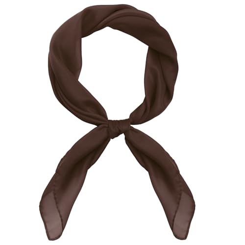 Pistha Chiffon Scarf Ribbon Neck Scarf Square Handkerchief 25.5 inch - color: Coffee