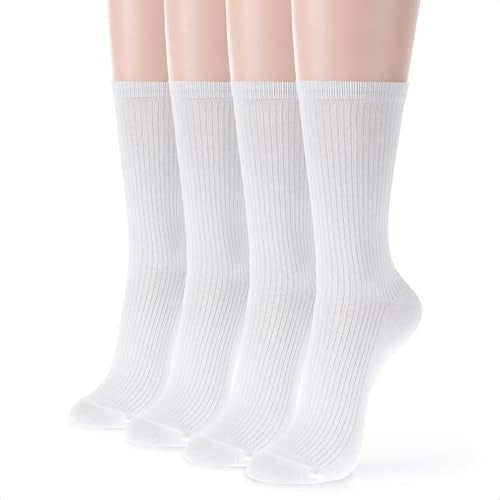Womens Cotton Crew & Ankle Socks, Cute Floral Ruffle Colorful Tube Size 6-9 - color: Solid B - White(4)