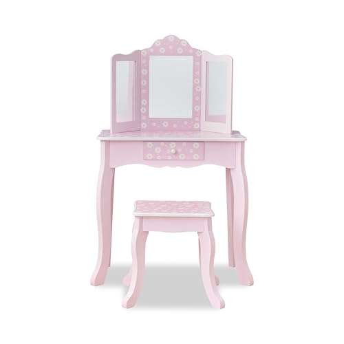 Teamson Kids Daisy Gisele Wood Play Vanity Set, Pink, Ages 3+ - color: Pink