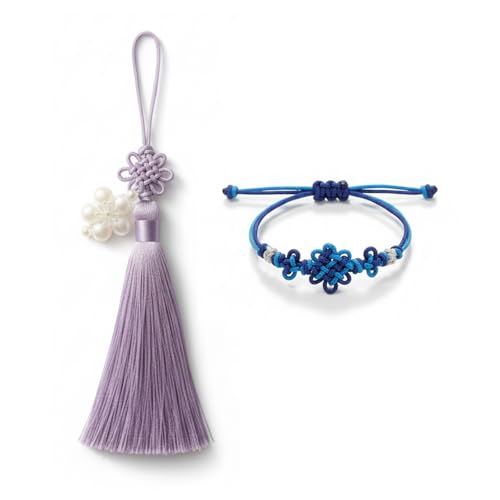 Korean Norigae & Maedeup Bracelet Gift Set, Handmade Traditional Korean Knot Accessory, Korean Cultural Gift for Women - color: Violet