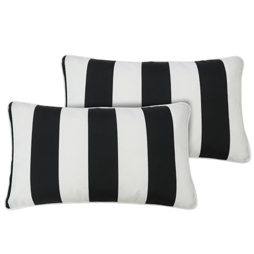 Outdoor Lumbar Pillow Covers 12X20 Inch, No Insert-Black White Stripe - color: Black White Stripe, size: 20"L x 12"W